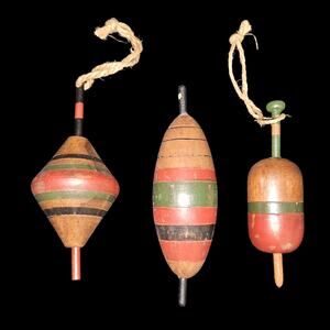 Vintage Hand Carved Wooden Christmas Ornaments Set of 3 Folk Art